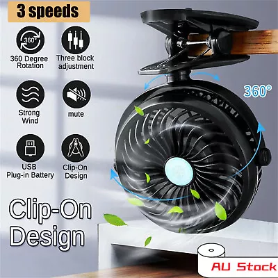 $14.88 • Buy USB Rechargeable Mini Cooling Fan Clip On  Desk Baby Stroller Portable 3 Speed