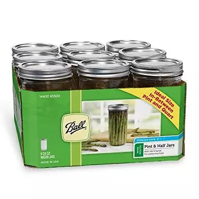 $46.74 • Buy Ball Wide Mouth Pint And Half Glass Freezer Mason Jars, 24 Oz, 9-Count