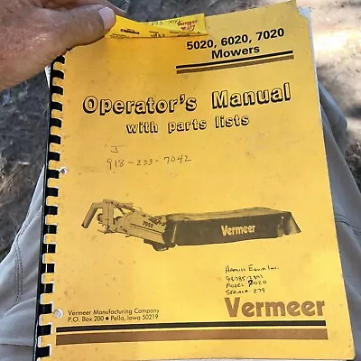 Vermeer 5020 6020 7020 Mowers Operators Manual With Parts Lists Pella Iowa USA • $24.95