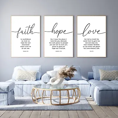 Faith Hope And Love Bible Verses 3 Piece Canvas Wall Art Decor Serenity Prayer W • $29.99