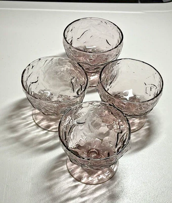 $25 • Buy 4 Vintage Morgantown Amethyst Champagne Tall Sherbet Glasses Crinkle Driftwood
