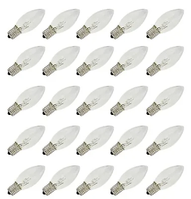 $14.99 • Buy 25 Pack C9 Clear Replacement Bulbs For Christmas Lights, E17, 7 Watt, Cool White