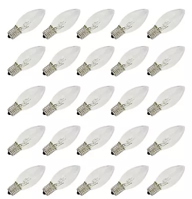 $14.99 • Buy 25 Pack C9 Clear Replacement Bulbs For Christmas Lights, E17, 7 Watt, Cool White