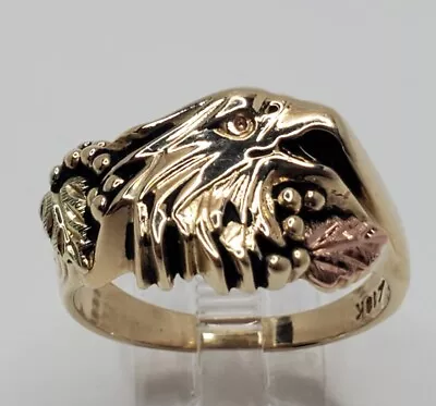 Mens 10k Solid Black Hills Gold Eagle W/ Diamond Cut Grape & Leaf Ring Size 11 • $424.99