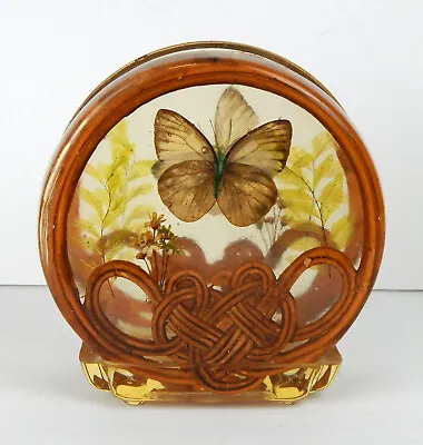 Vintage Lucite Resin Napkin Holder Pressed Butterflies Flowers Basket • $4