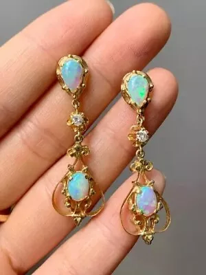 2Ct Pear Cut Lab-Created Fire Opal Drop/Dangle Earrings 14K Yellow Gold Plated • $149.99