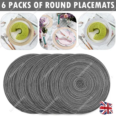 £9.59 • Buy Set Of 6 Placemats Round Table Mats Round Braided Woven Place Mats Washable UK