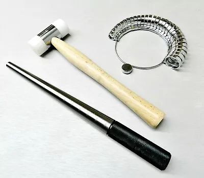 Steel Ring Mandrel Nylon Hammer Finger Sizer Gauge Wide Band Jewelry Tool Set  • $38.24
