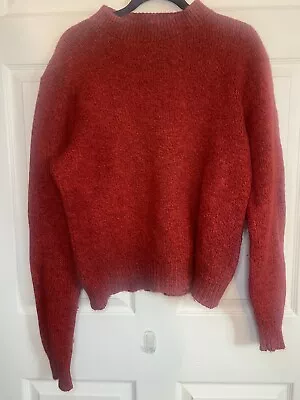 Vintage Men’s LL Bean Tan Red Crew Neck 100% Wool Shetland Sweater - Sz M • $28