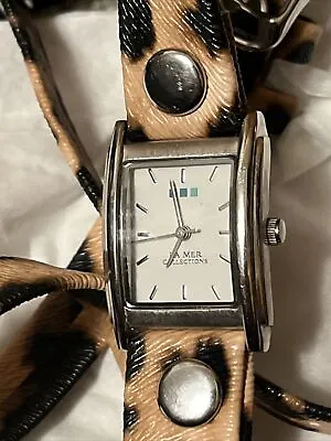 Ladies LA MER Collections Double Wrap Animal Print  Silver Tone Watch 23mm • $15