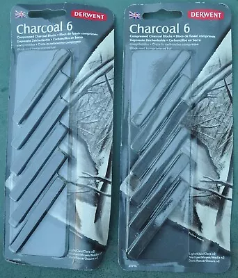 2x PACKS New Derwent Compressed Drawing Black Charcoal Sticks / Blocks Set Of 6 • £6.99