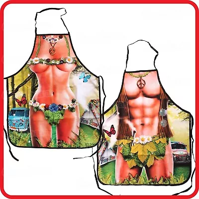Apron-sexy Lady Strong Muscle Man-free Love & Peace Sign Symbol Hippie Flowers • $9.68