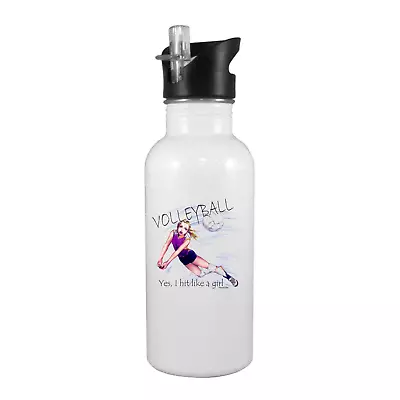 Stainless Steel Water Bottle 20oz Straw Sports Volleyball Yes I Hit Like A Girl • $19.99