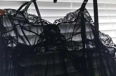 $19.99 • Buy VTG Lorainne Full Slip Black W Lace Gathered Bust Nylon SEXY SIREN 40  USA