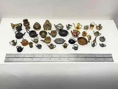 Miniatures Lot Of 36 Pieces Cookware Teapots Kettles Copper Brass Vintage • $24.99