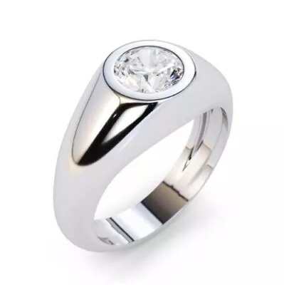 2 Ct Round Bezel Set Moissanite Men's Solitaire Wedding Ring 925 Sterling Silver • $109.49