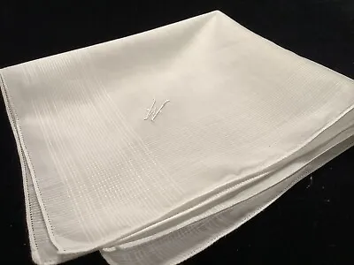 L1362++Vintage Linen Madeira Monogram “W” Gentlemen’s Men’s Pocket Handkerchief • $12.95