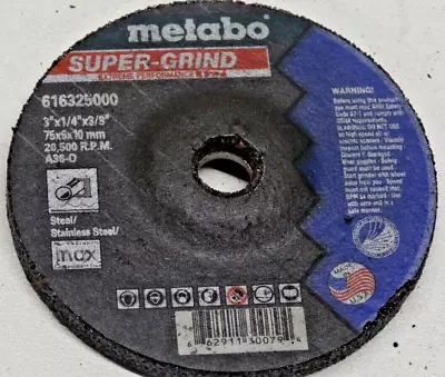 LOT OF 5 METABO GRINDING WHEEL 3  X 1/4  X 3/8   EXTREME PERFORMANCE (616325000) • $18.95