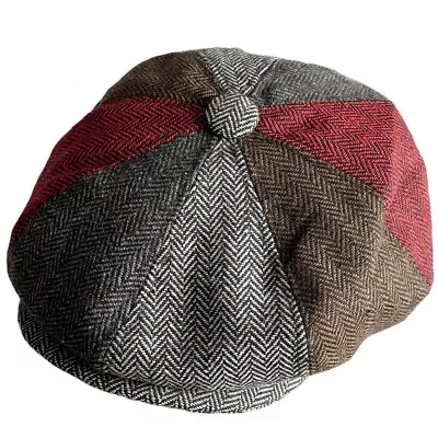 G&H Multi Patch Herringbone Peaky Blinders Newsboy Gatsby Cap • £10