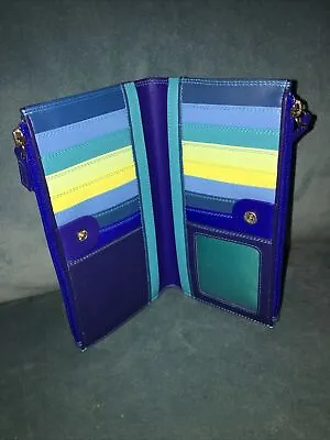 Mywalit Deep Blue Soft Leather Bi Fold Accordion Cash Card Zip Snap Long Wallet • $65