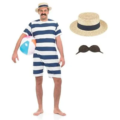 Men`s Blue Victorian Bathing Suit Hat Tash Beach Hunk Fancy Dress Costume M L XL • £30.99