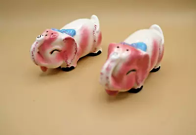 Vtg 1950’s Japan Pottery PINK ELEPHANT Trunk Up Good Luck Salt & Pepper Shakers • $14.99