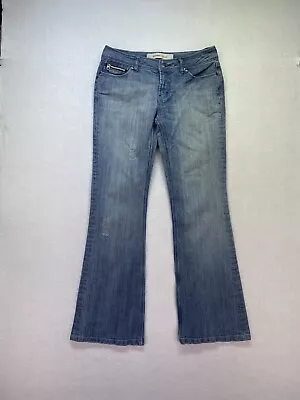 Mossimo Womens Jr Size 9 Medium Wash Mid Rise Distressed Bootcut Denim Jeans • $14.95