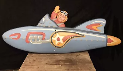 LARGE 60  Vtg Rocket Man Space Ship Astronaut Wall Sign TOY STORE DISPLAY Arcade • $450