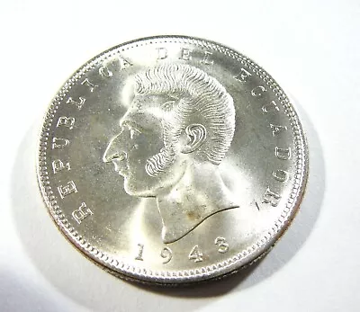 1943 Silver Ecuador Mexico Mint  5 Sucres Unc • $60