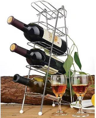 5 Tier Collapsible Wine Rack ✰ Silver Free Standing Metal Bottle Storage Holder • £7.95