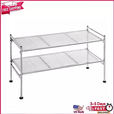 2-Tier Stackable 9-Pair Metal Mesh Shoe Storage Rack Organizer Silver Mesh • $24.51