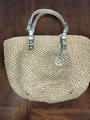 MICHAEL KORS Gold Santorini Woven Straw Shoulder Tote Bag Pre-owned • $14.99