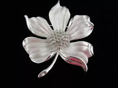 Signed Crown Trifari Vintage Silver Tone Flower Brooch Pin • $35