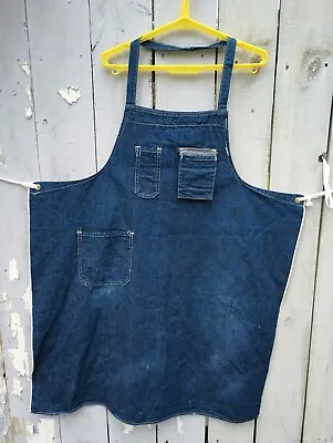 Vintage - 1940s 50s Blue Indigo 3 Pocket Selvedge Selvage Denim Work Shop Apron • $34.95