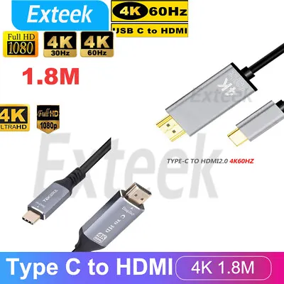 1.8M USB C 3.1 To HDMI Cable Type C To HDMI Male 4K@60Hz @30Hz Thunderbolt 3 UHD • $17.05