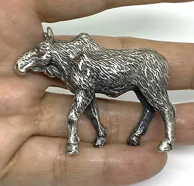 Vintage Sterling Silver Hand Crafted Moose Figurine 2.1/4 X 1.5/8 “ 71g • $225