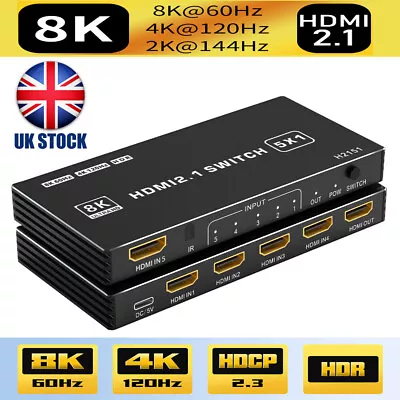 UK HDMI 2.1 Switch 4K 120Hz 5 Port 8K 60Hz HDMI Switch Splitter Dolby Vision HDR • £33.89