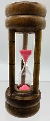 Vintage Wood 3 Minute Hourglass Kitchen Egg Timer Pink Sand 4” Old Cooking￼ • $7.19