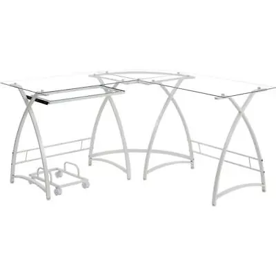 ACME Dazenus Glass Top Computer Desk In Clear Glass And White • $325.11