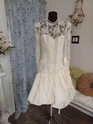 Vintage 1920's Style Wedding Dress 80's Formal Bubble Skirt Asymmetrical XS-S • $111.35