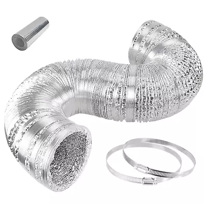 Dryer Vent Hose 4  8 Ft Flexible Aluminum Foil Ducting W/ 2Clamps For HVAC Vent • $8.44