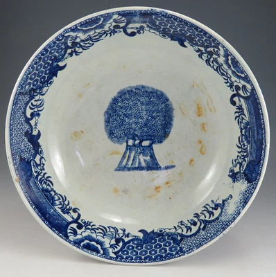 £193 • Buy Antique Pottery Pearlware Blue Transfer Conversation & Wheat Sheaf 10  Bowl 1800