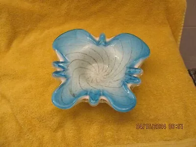 Vintage Art Glass Murano Turquoise Butterfly Dish • $25
