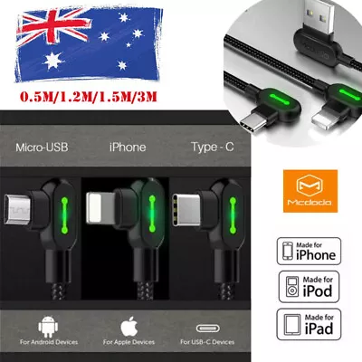 $13.99 • Buy MCDODO 90 Degree Right Angle Type-C Micro-USB Cable Fast Charge IPhone