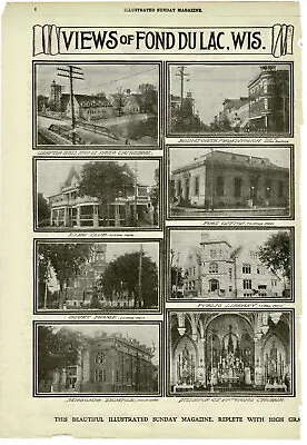 1909 Sunday Magazine Milwaukee Sunday Sentinal (8) Fon Du Lac Wisconsin Scenes • $10.99