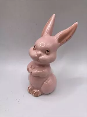 Vintage PINK Ceramic Bunny Rabbit Figurine Cotton Ball Dispenser • $28