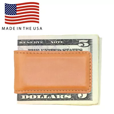 Cognac Tan Genuine Bridle Leather Magnetic Money Clip MADE IN THE USA K • $8.95