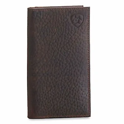 Ariat Mens Pebbled Leather Embossed Shield Logo Rodeo Checkbook Wallet Brown • $29.99