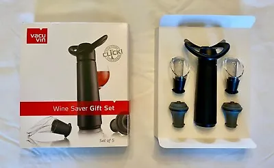 $19.99 • Buy Vacu Vin  Wine Saver Vacuum Pump Set  Of 5 With 2 Stoppers - Black