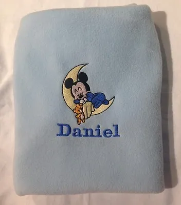 Personalised Embroidered Baby Soft Fleece Blanket With Mickey Mouse And Name • £10.99